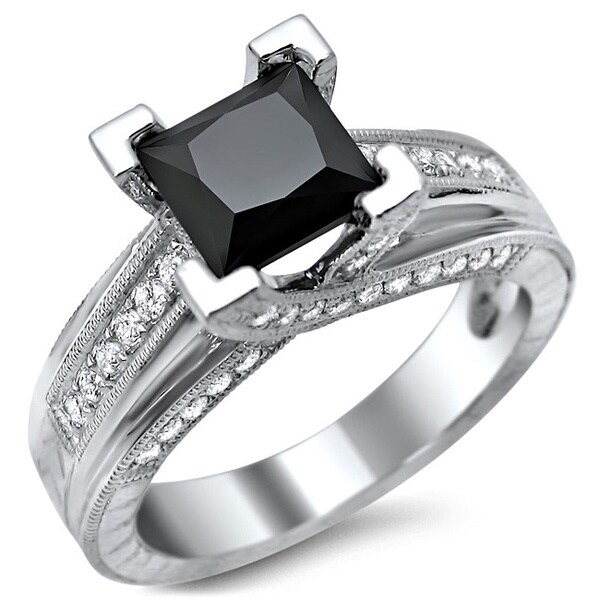 Shop Noori 14k White Gold 2ct TDW Certified Black Princess Cut Diamond ...