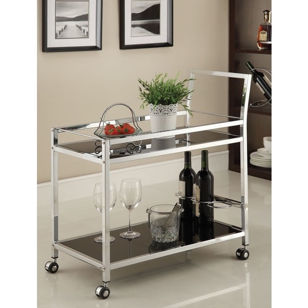 Chrome Metal with Black Tempered Glass Bar/ Tea Serving Cart