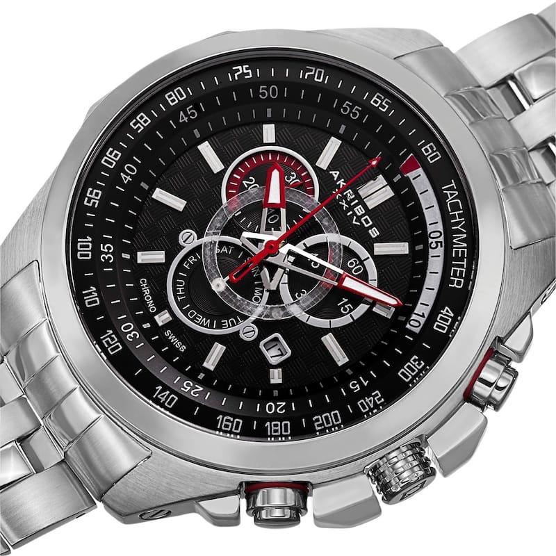 Akribos XXIV Men's Chronograph Tachymeter Stainless Steel Silver-Tone Bracelet Watch