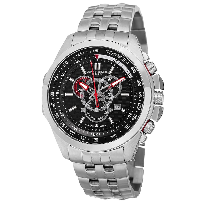 Akribos XXIV Men's Chronograph Tachymeter Stainless Steel Silver-Tone Bracelet Watch