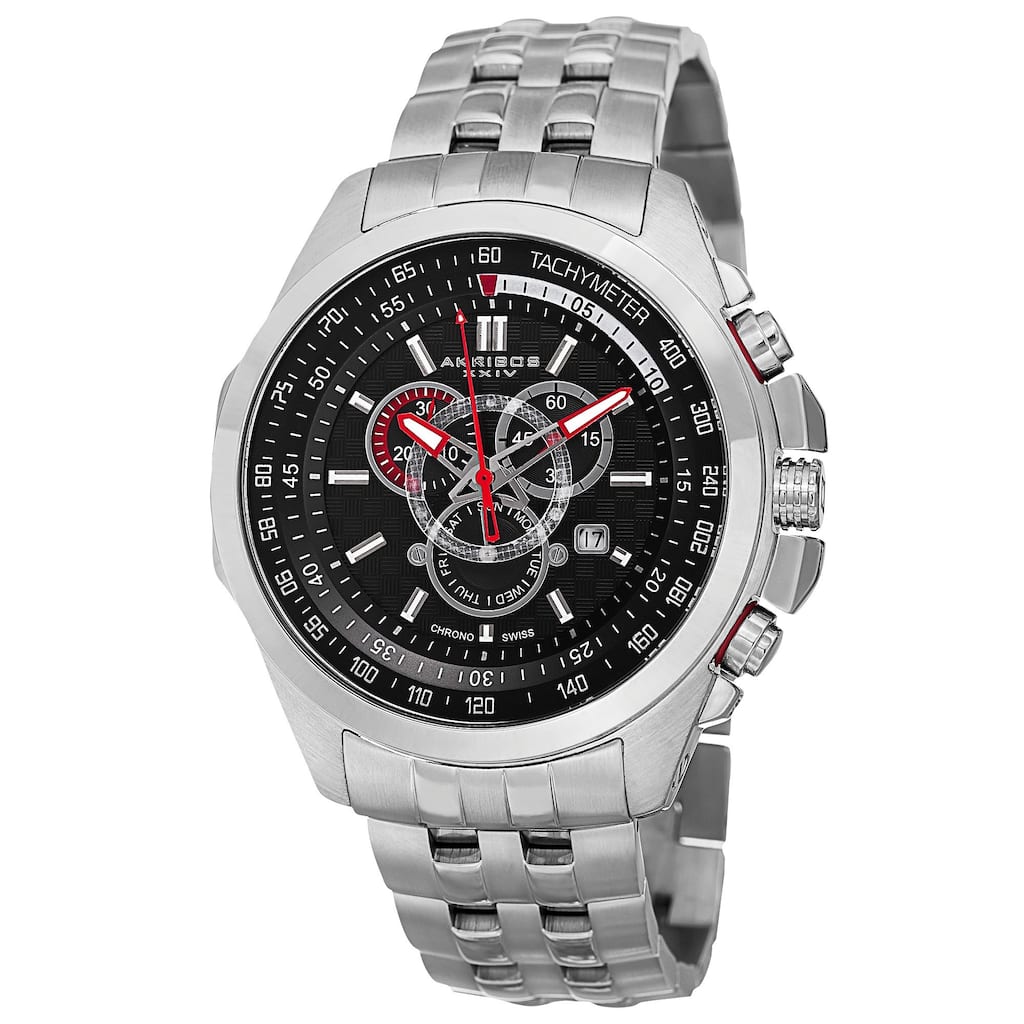 Akribos XXIV Men's Chronograph Tachymeter Stainless Steel Silver-Tone Bracelet Watch