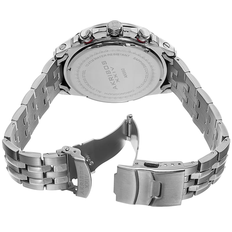 Akribos XXIV Men's Chronograph Tachymeter Stainless Steel Silver-Tone Bracelet Watch