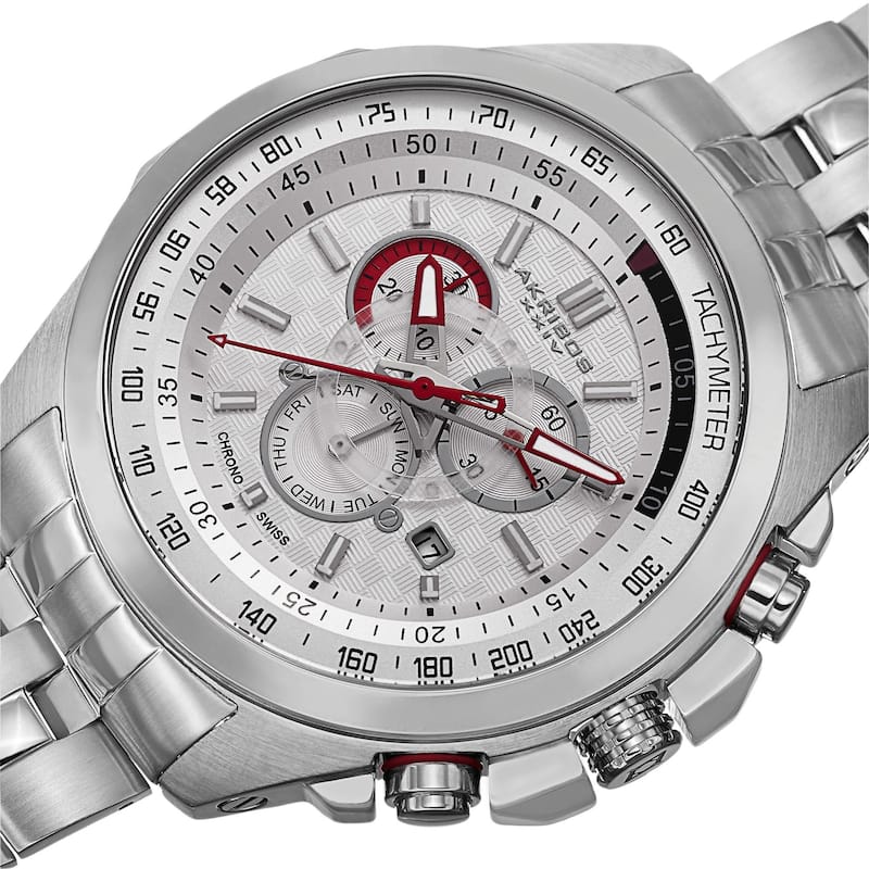 Akribos XXIV Men's Chronograph Tachymeter Stainless Steel Silver-Tone Bracelet Watch