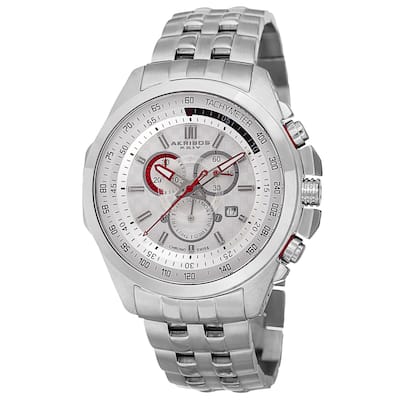 Akribos XXIV Men's Chronograph Tachymeter Stainless Steel Silver-Tone Bracelet Watch