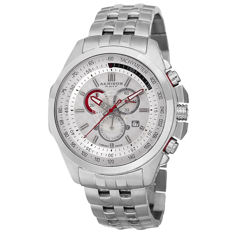 Akribos XXIV Men's Chronograph Tachymeter Stainless Steel Silver-Tone Bracelet Watch
