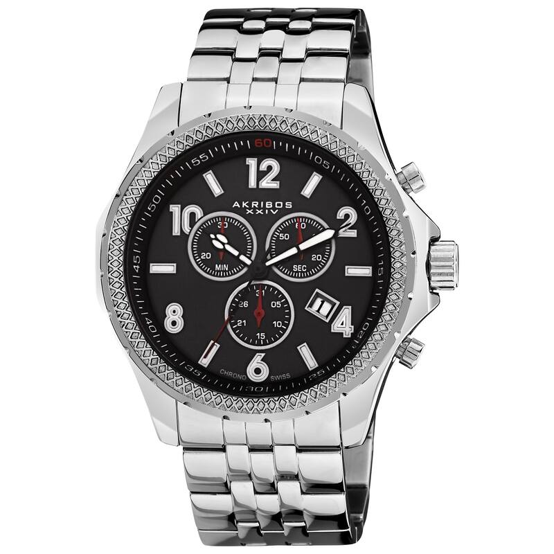 Akribos XXIV Men's Quartz Chronograph Stainless Steel Black Bracelet Watch