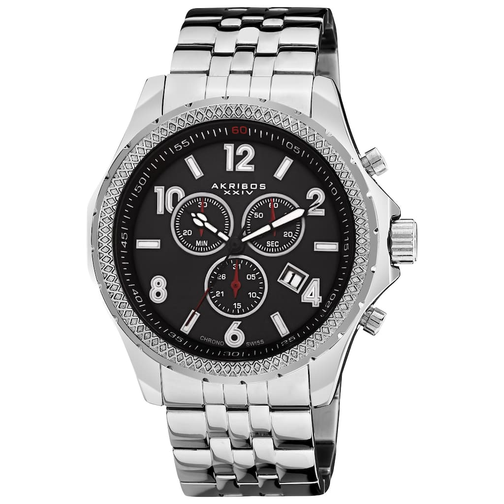 Akribos XXIV Men's Quartz Chronograph Stainless Steel Black Bracelet Watch