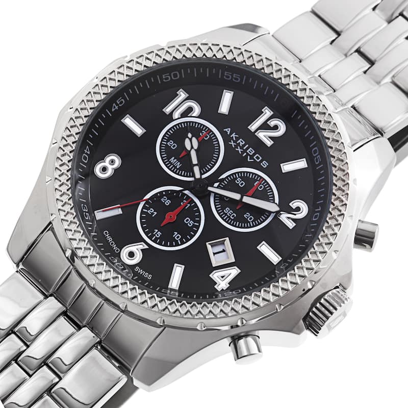 Akribos XXIV Men's Quartz Chronograph Stainless Steel Black Bracelet Watch