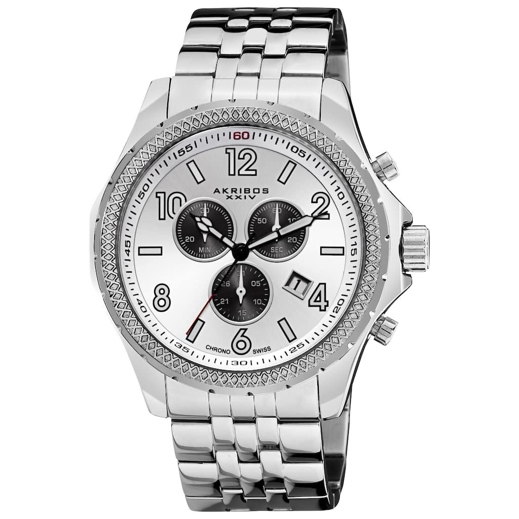 Akribos XXIV Men's Quartz Chronograph Stainless Steel Silver-Tone Bracelet Watch