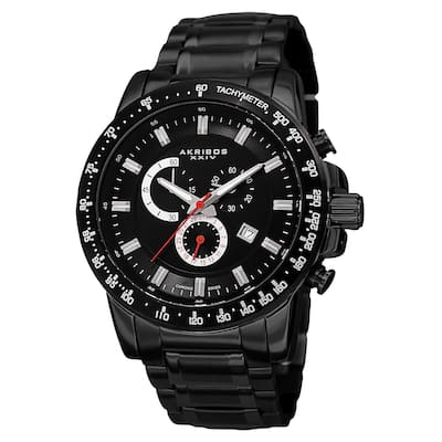Akribos XXIV Men's Swiss Quartz Chronograph Tachymeter Stainless Steel Black Bracelet Watch