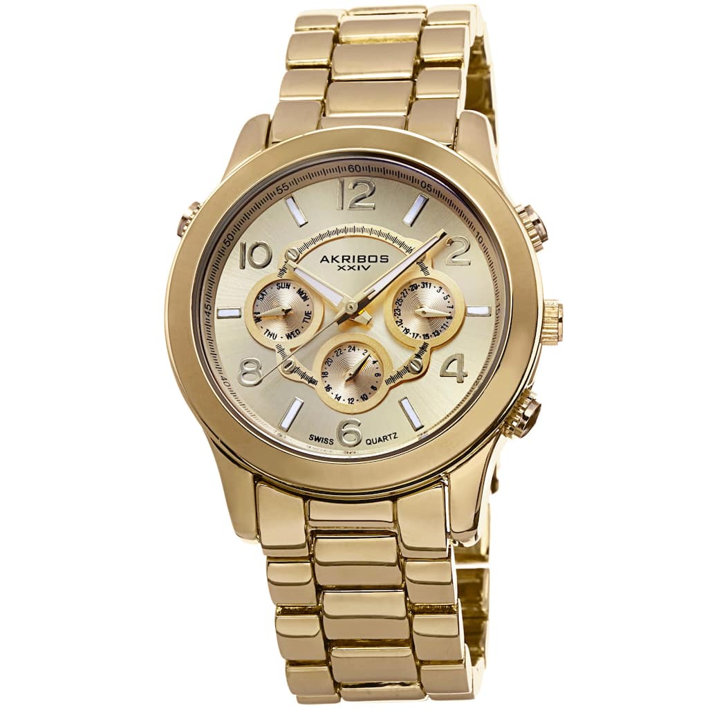 Akribos XXIV Women's Swiss Quartz Sunray Dial Multifunction Gold-Tone Bracelet Watch