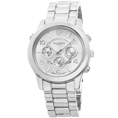 Akribos XXIV Women's Swiss Quartz Sunray Dial Multifunction Silver-Tone Bracelet Watch