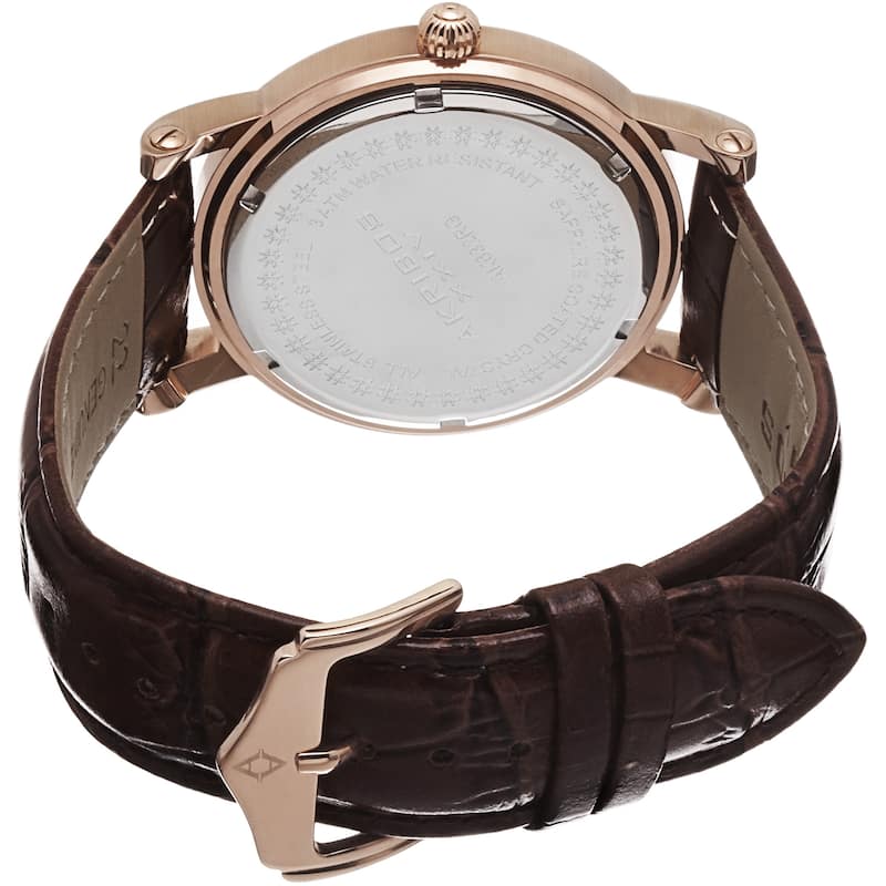 Akribos XXIV Men's Quartz Multifunction Matte Dial Leather Rose-Tone Strap Watch