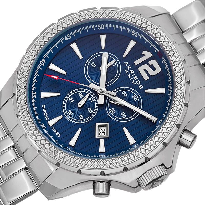 Akribos XXIV Men's Swiss Quartz Chronograph Stainless Steel Blue Bracelet Watch