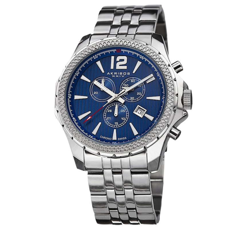 Akribos XXIV Men's Swiss Quartz Chronograph Stainless Steel Blue Bracelet Watch