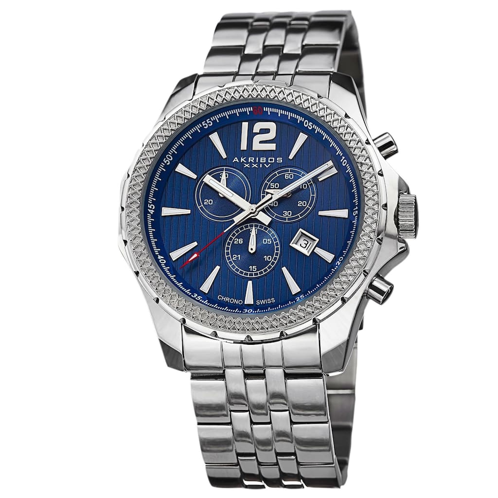 Akribos XXIV Men's Swiss Quartz Chronograph Stainless Steel Blue Bracelet Watch
