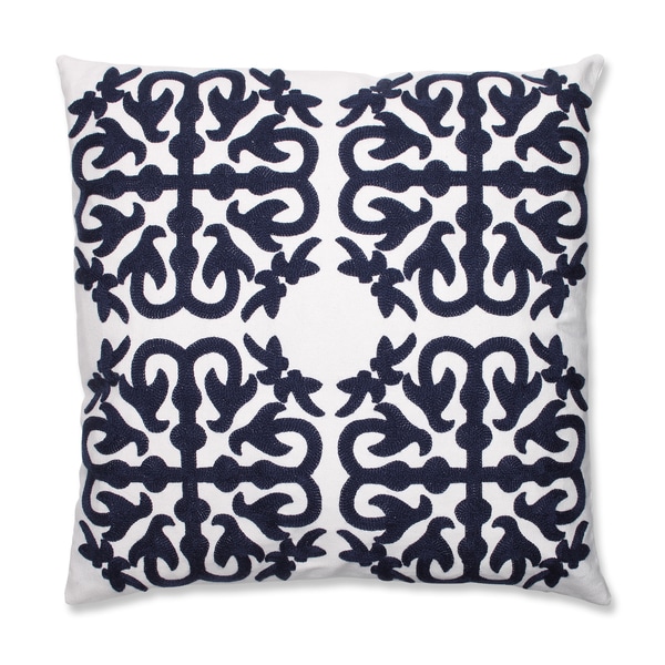 Quatrefoil Navy 18 inch Embroidered Throw Pillow  