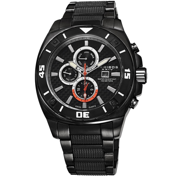 Akribos XXIV Men's Quartz Multifunction Stainless Steel Black Bracelet Watch. Opens flyout.