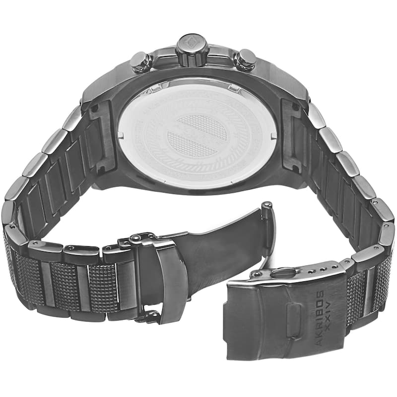Akribos XXIV Men's Quartz Multifunction Stainless Steel Black Bracelet Watch