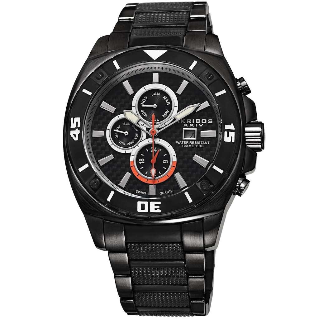Akribos XXIV Men's Quartz Multifunction Stainless Steel Black Bracelet Watch