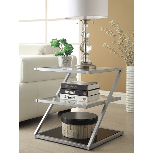 Shop Silver-finished Glass 3-tier End Table - Free Shipping Today - Overstock.com - 8753709