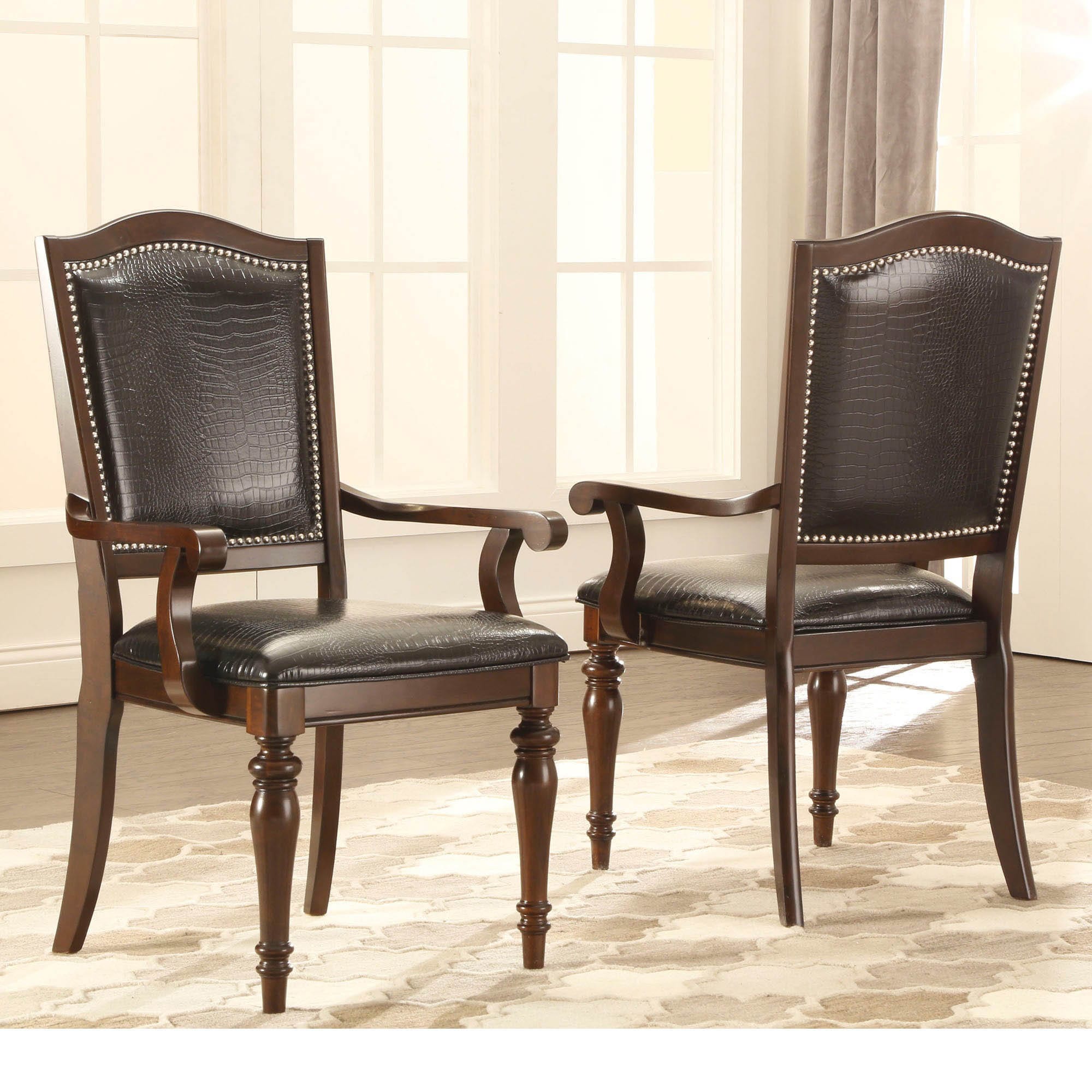 Lasalle Espresso Nail Head Transitional Dining Arm Chairs (set Of 2)