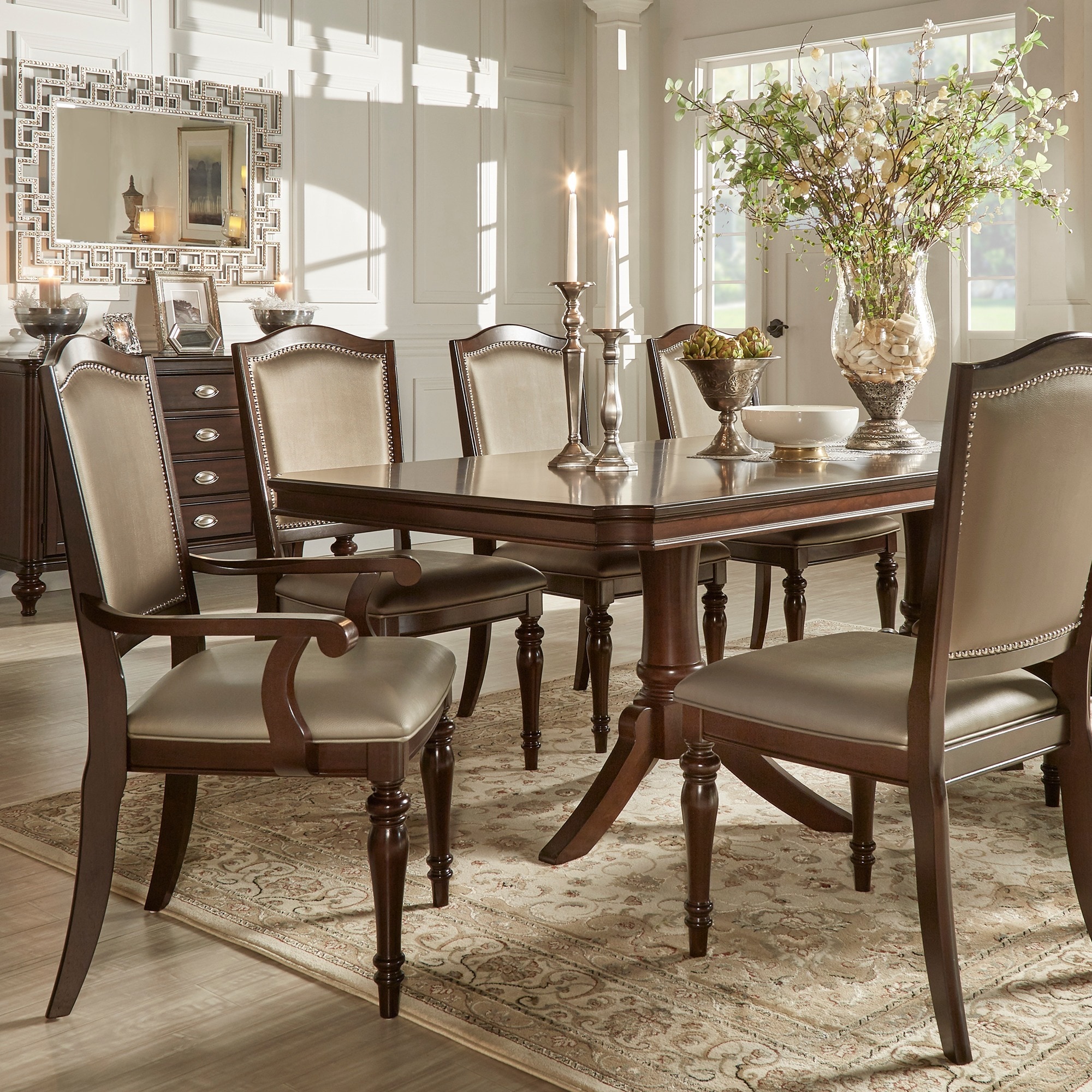 LaSalle Espresso Nail Head Accent Transitional Dining Side Chairs (Set