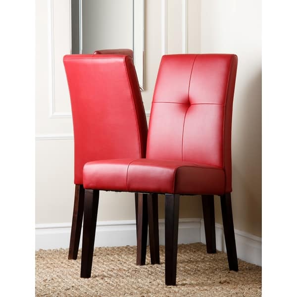 Abbyson Living 'Jersey' Red Leather Dining Chair (Set of 2) Overstock
