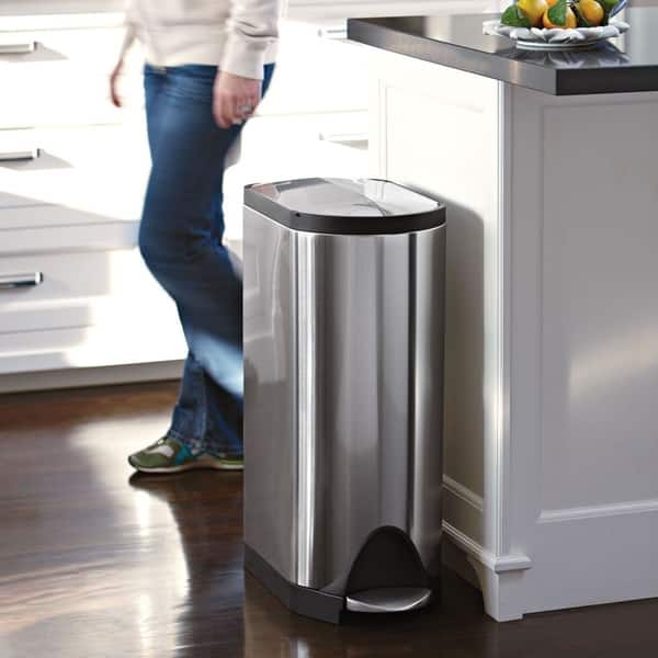 Kitchen Trash Can with Lid for Office Bedroom Bathroom Step Trash Bin Fingerprint-Proof Garbage Bin Brushed Stainless Steel 13 Gallon / 50 Liter
