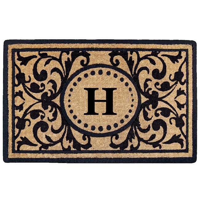 Handmade Monogrammed Heritage Natural/ Black Coir Door Mat (16 X 26)