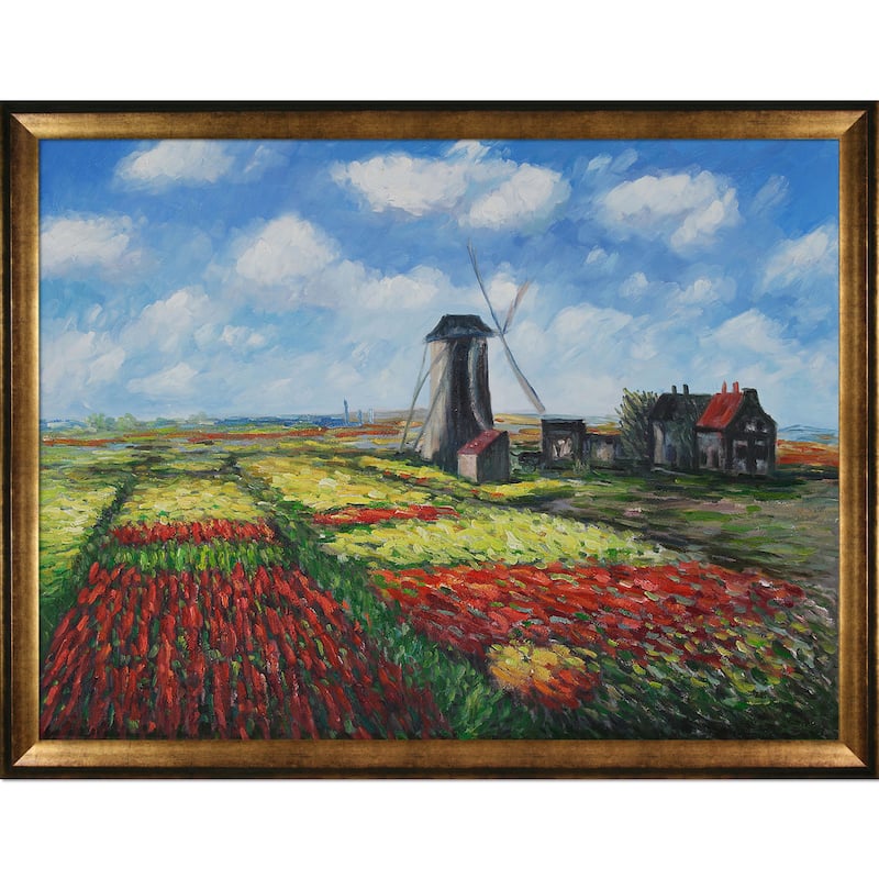 La Pastiche Claude Monet 'Tulip Field' Hand-painted Framed Canvas Art ...