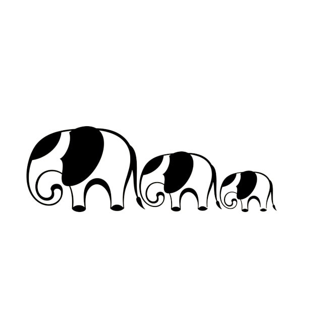 Mom And Baby Elephants Black Ears Animal Wall Vinyl Decal (Glossy blackDimensions 25 inches wide x 35 inches long )