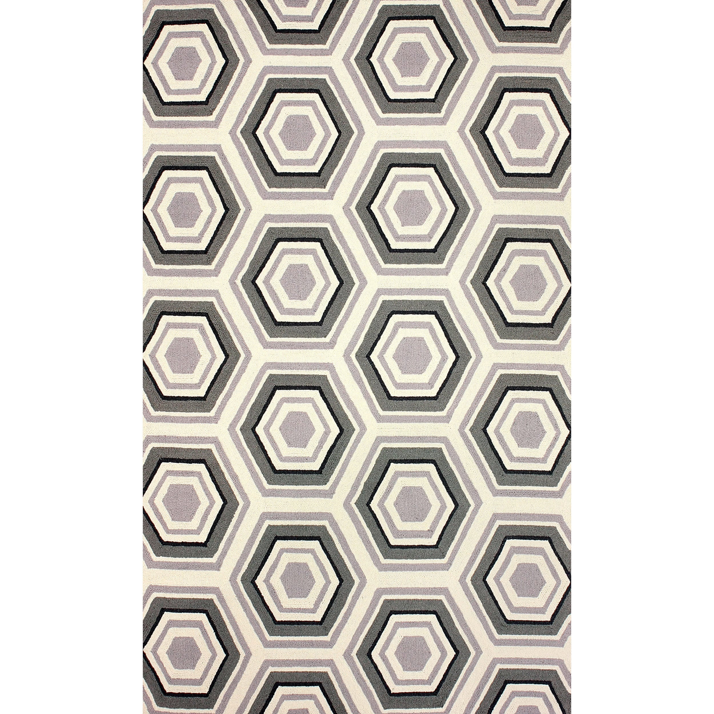 Nuloom Hand hooked Honeycomb Wool Grey Rug (76 X 96)