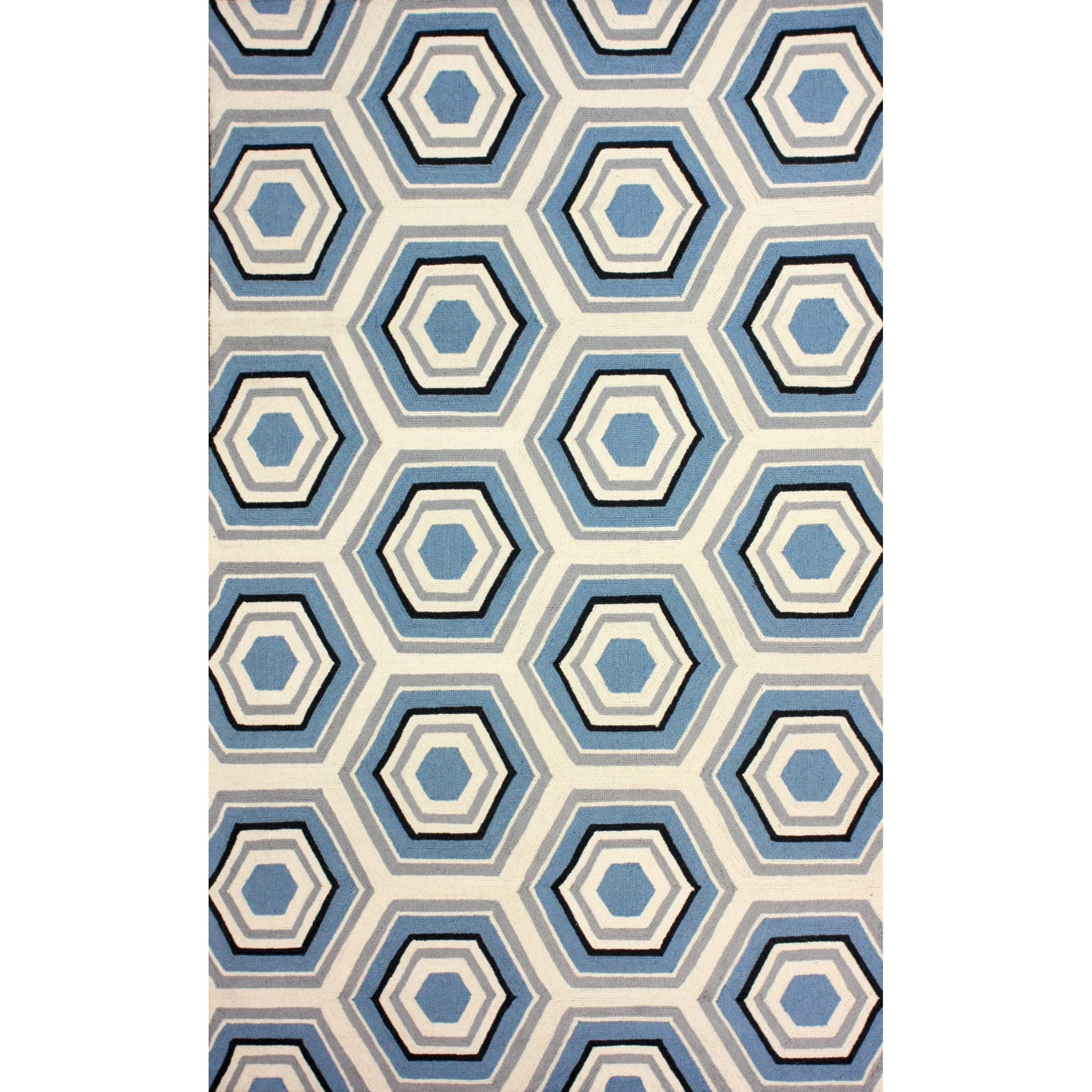 Nuloom Hand hooked Honeycomb Wool Blue Rug (76 X 96)