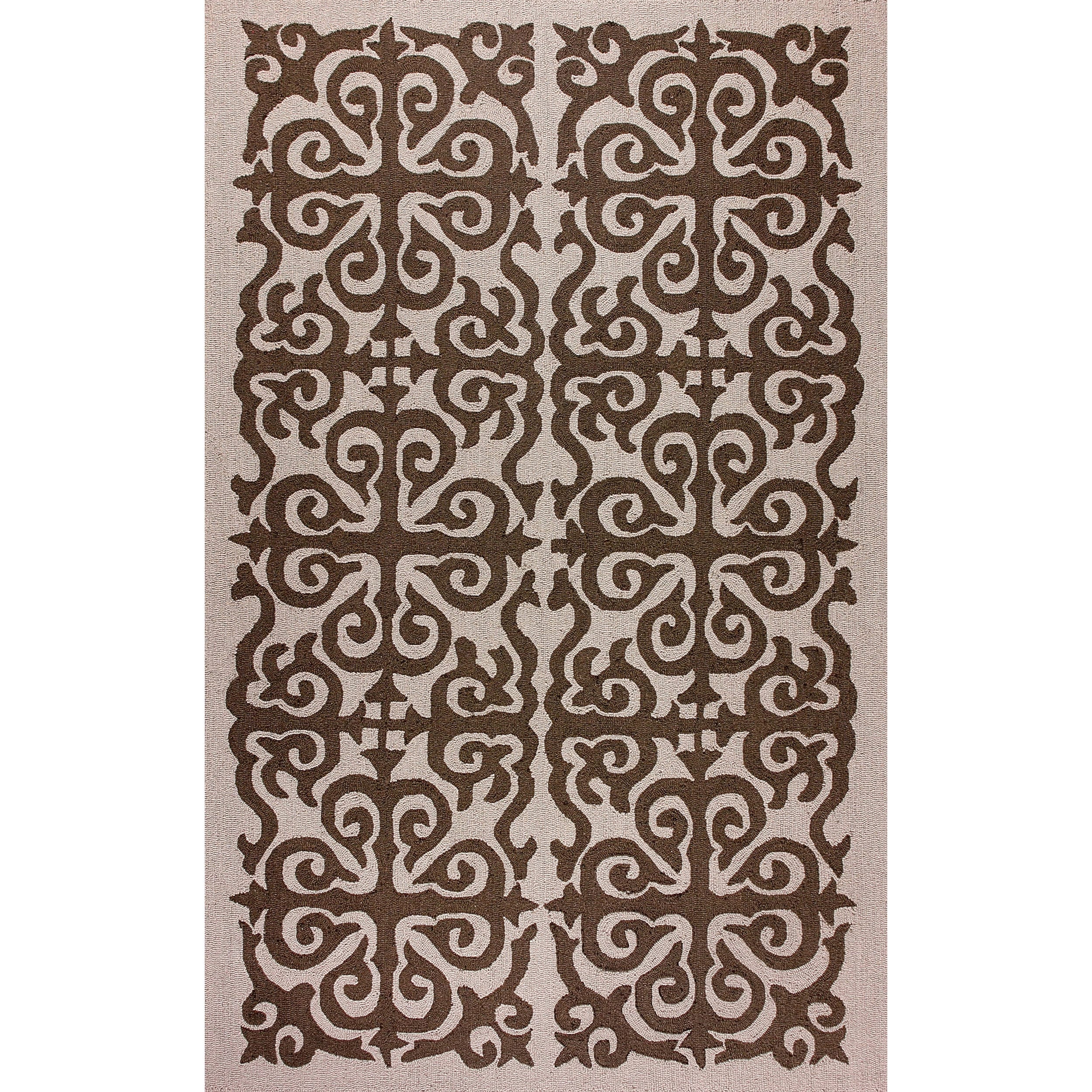 Nuloom Hand hooked Damask Wool Brown Rug (76 X 96)