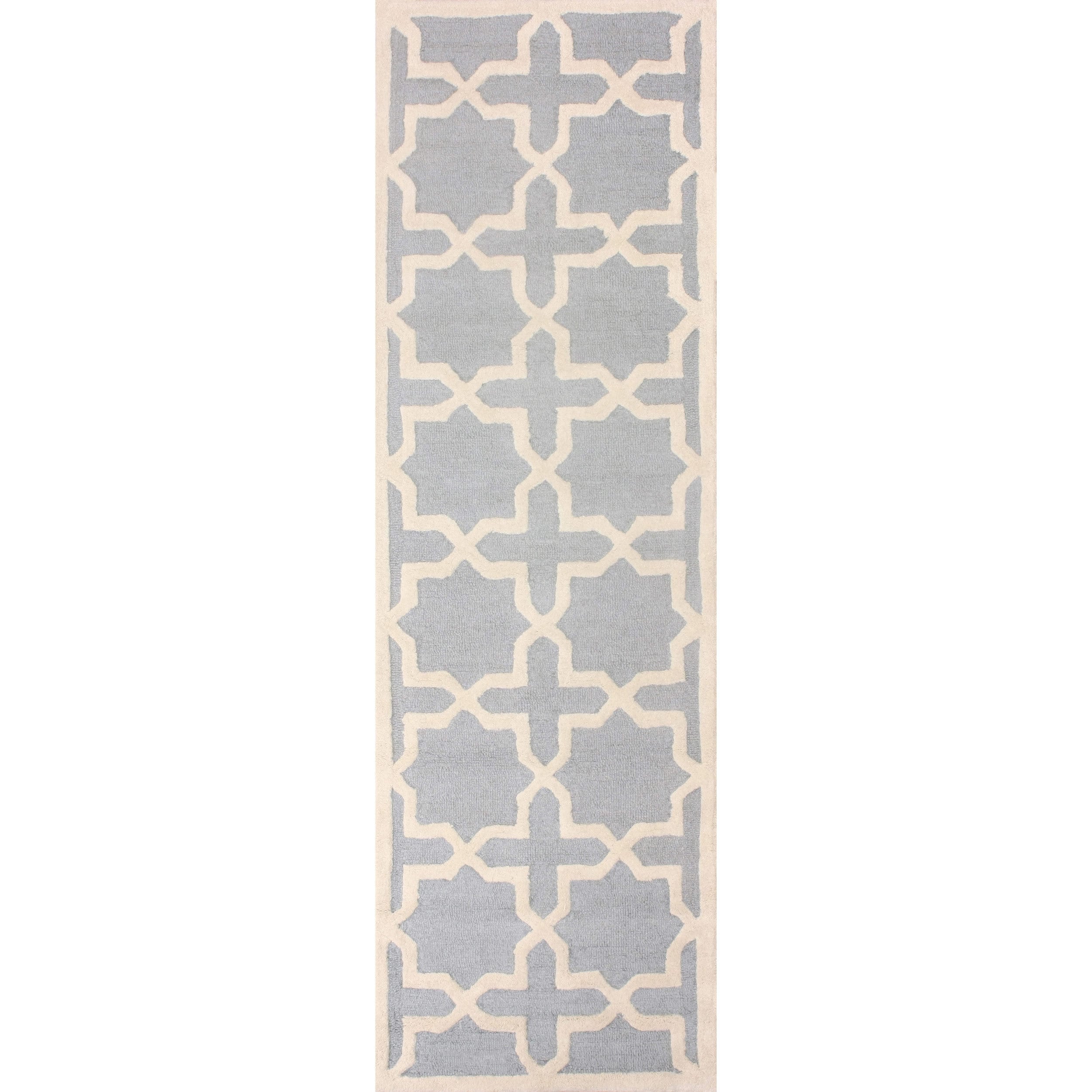 Nuloom Handmade Moroccan Trellis Blue Wool Runner Rug (26 X 8)