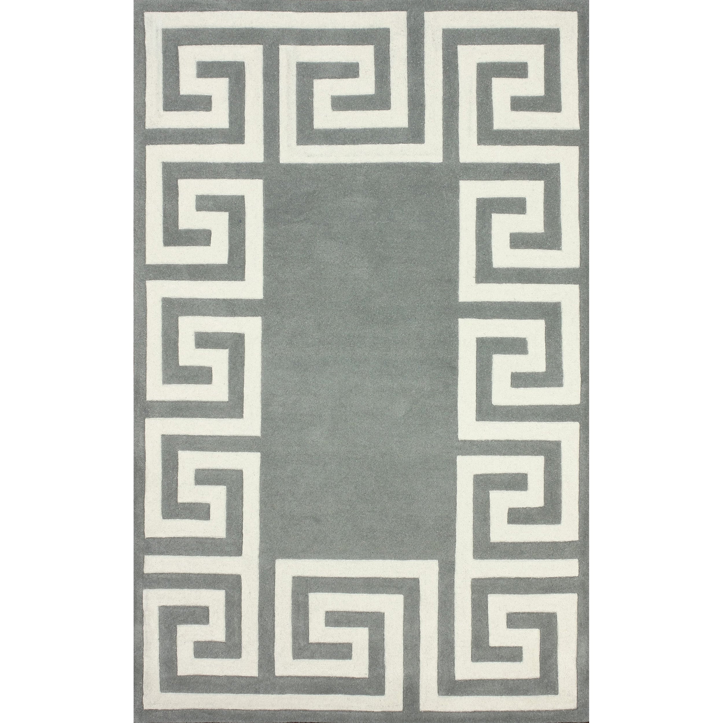 Nuloom Hand tufted Greek Key Border Grey Wool Rug (5 X 8)