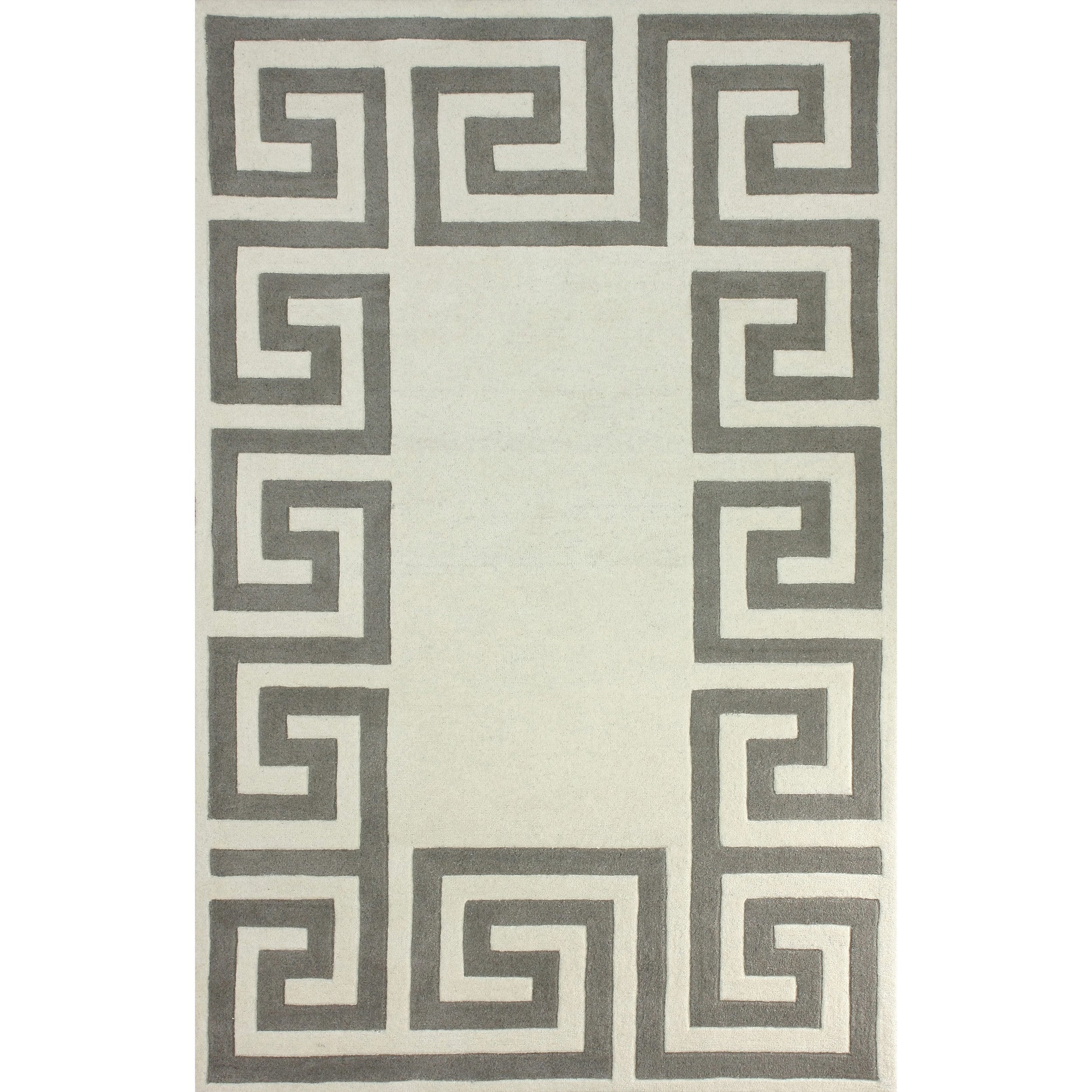 Nuloom Hand tufted Greek Key Border Ivory Wool Rug (76 X 96)