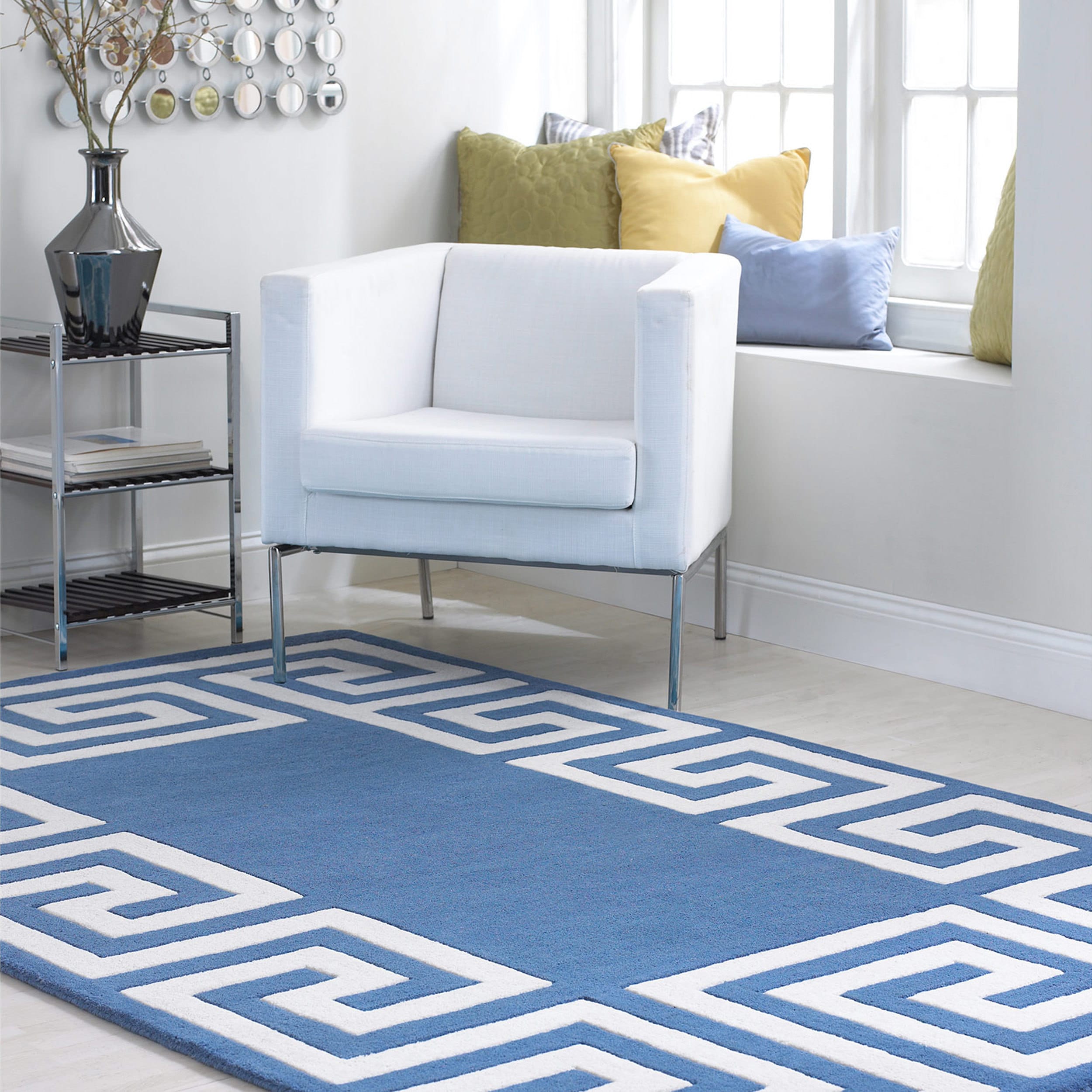 Nuloom Hand tufted Greek Key Border Blue Wool Rug (86 X 116)