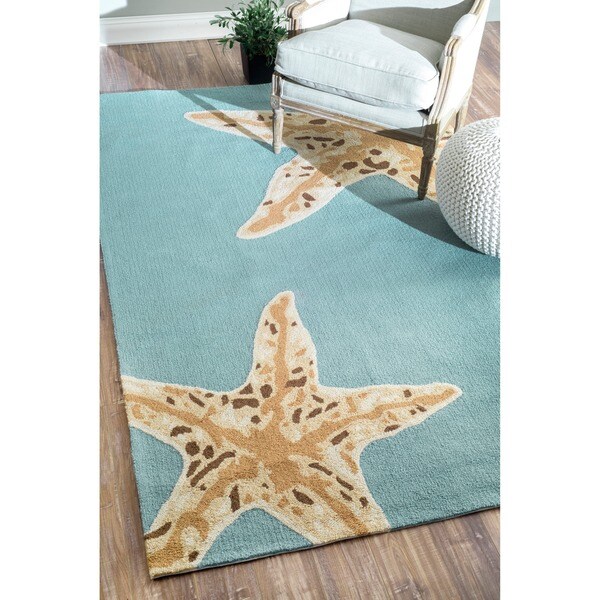 Shop nuLOOM Handhooked Indoor/ Outdoor Starfish Novelty Blue Rug (5' x