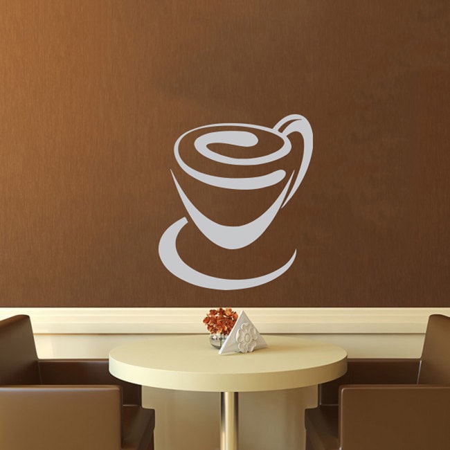 Cup Of Coffee Twirl Wall Vinyl Decal (Glossy whiteDimensions 25 inches wide x 35 inches long )