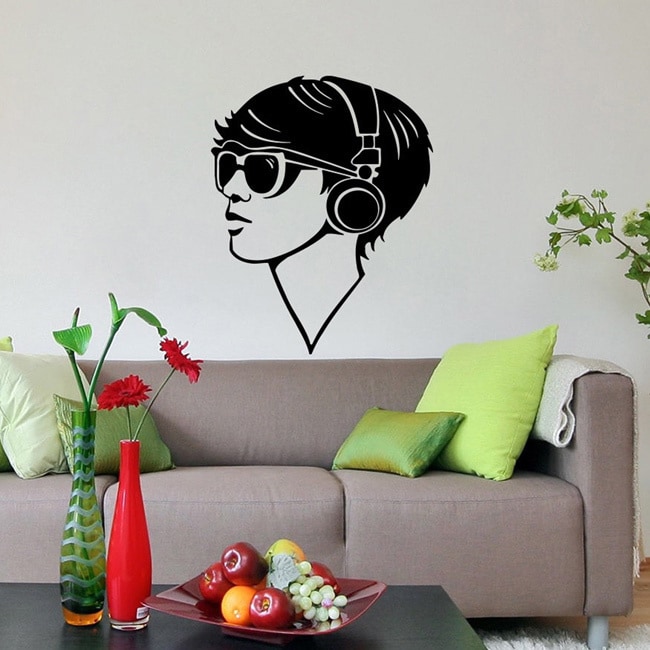 Woman Silhouette Girl In Headphones Hair Black Vinyl Wall Decal (Glossy blackEasy to apply; instructions includedDimensions 25 inches wide x 35 inches long )