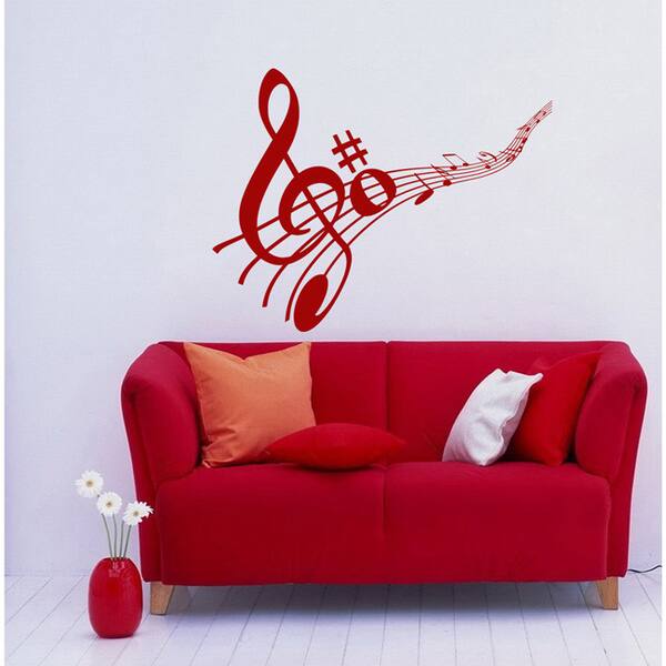 Notes Red Waves Musical Treble Clef Wall Vinyl Decal - Bed Bath ...