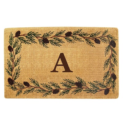 Handmade Monogrammed Evergreen Border Coir Door Mat (1'10 x 3') - 22 inches x 36 inches