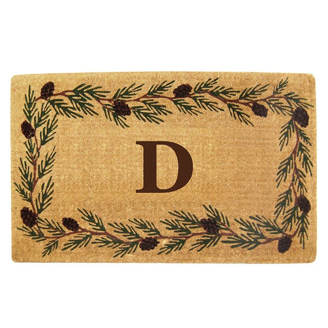 Handmade Monogrammed Evergreen Border Coir Door Mat (1'10 x 3') - 22 inches x 36 inches