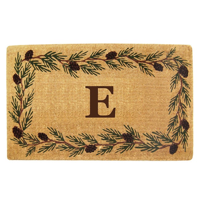 Handmade Monogrammed Evergreen Border Coir Door Mat (1'10 x 3') - 22 inches x 36 inches - E