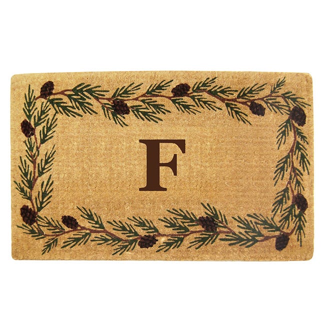Handmade Monogrammed Evergreen Border Coir Door Mat (1'10 x 3') - 22 inches x 36 inches - F