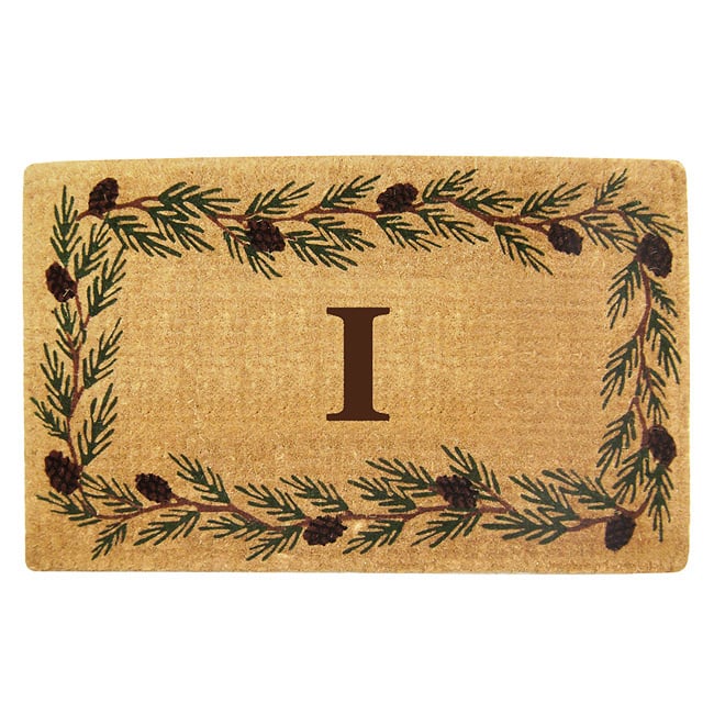 Handmade Monogrammed Evergreen Border Coir Door Mat (1'10 x 3') - 22 inches x 36 inches