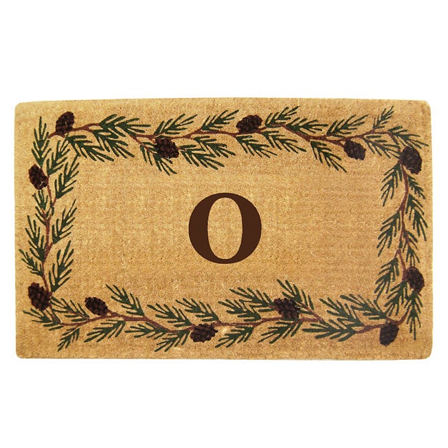 Handmade Monogrammed Evergreen Border Coir Door Mat (1'10 x 3') - 22 inches x 36 inches - O