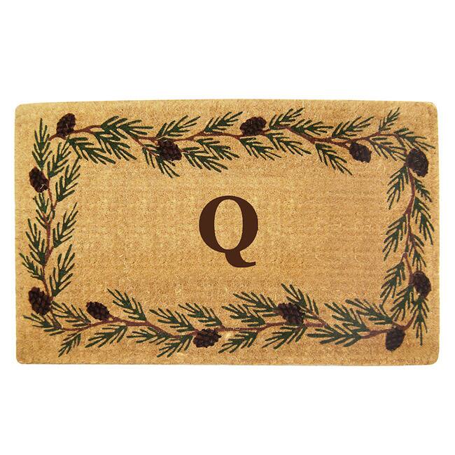 Handmade Monogrammed Evergreen Border Coir Door Mat (1'10 x 3') - 22 inches x 36 inches